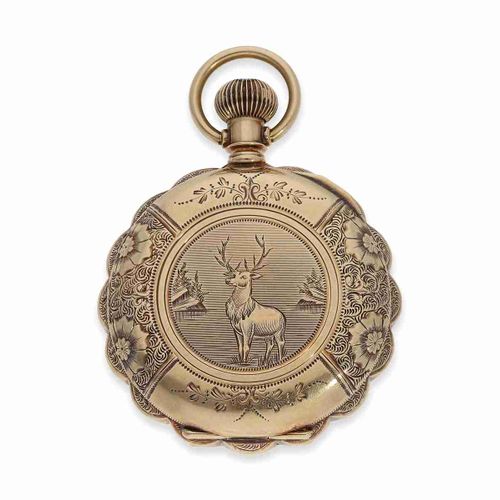 Null Reloj de bolsillo: precioso reloj de caza Art Nouveau de oro macizo con caj&hellip;