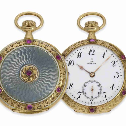 Null Pocket watch: very high quality and unusual gold/enamel lady's watch with r&hellip;