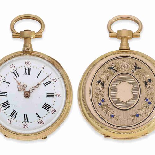Null Taschenuhr: gut erhaltene Louis XV-Taschenuhr aus Gold und Email, ca. 1870,&hellip;
