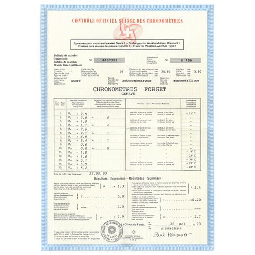 Null 手表。日内瓦天文台表 "Forget "型号。H001，带所有文件，包括1993年的天文台证书和原包装盒

直径38.5毫米直径38.5毫米，不锈钢，&hellip;