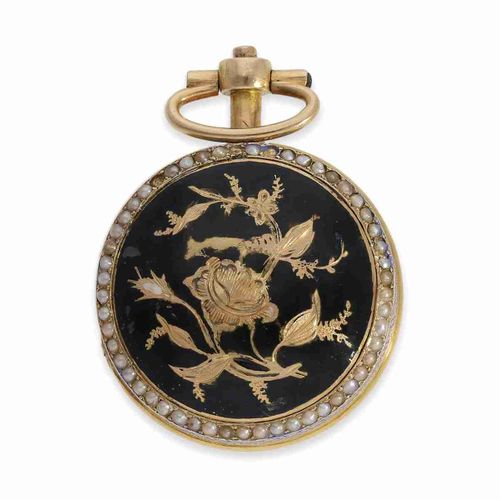 Null 怀表：非常罕见的微型金/珐琅女式猎装表，镶有东方珍珠，Ch. Moricand Geneve为中国市场制作，约1800年

约。直径24毫米，重约15&hellip;