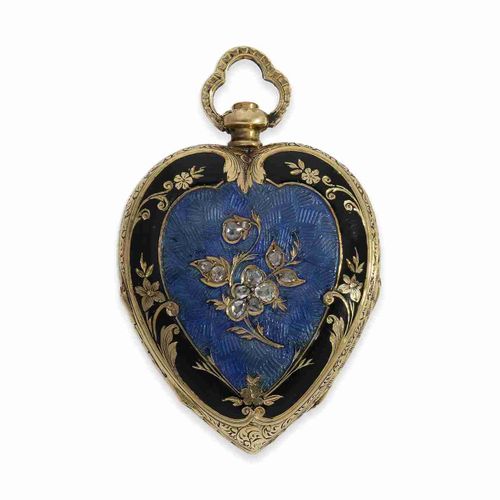 Null Pendant watch/form watch: rare gold/enamel form watch "Heart" with diamond &hellip;