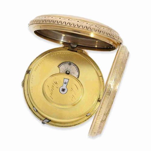 Null Montre de poche : très belle grande et lourde montre à cylindre avec alarme&hellip;