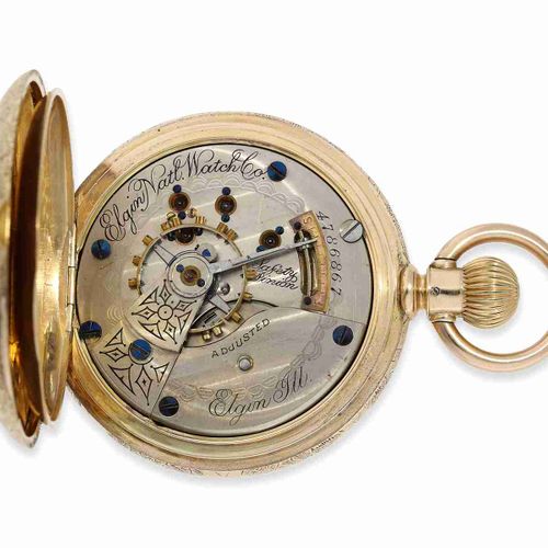 Null Montre de poche : montre de chasse américaine Art Nouveau splendeur excepti&hellip;