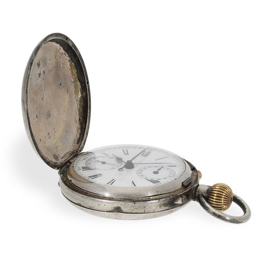 Null Pocket watch: silver hunting case watch with split-seconds chronograph and &hellip;