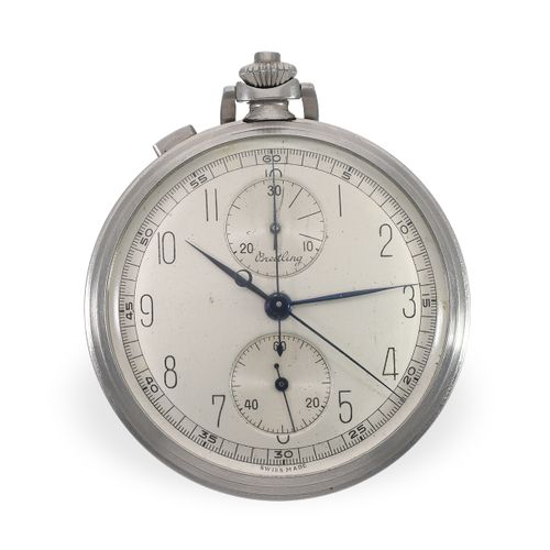 Null Pocket watch: rarity, extremely rare Breitling Steel Chronograph Rattrapant&hellip;