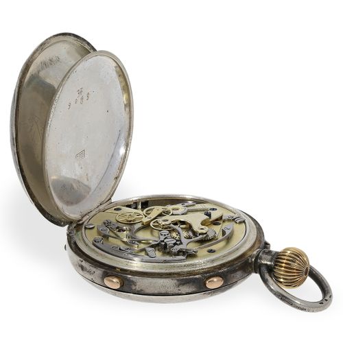 Null Montre de poche : montre de chasse en argent avec chronographe à rattrapant&hellip;