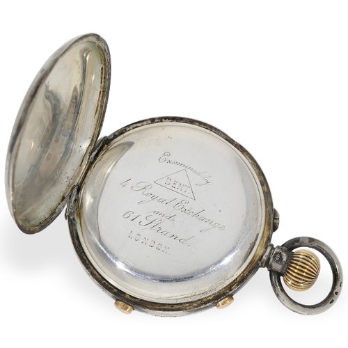 Null 怀表：银质狩猎表壳表，带双秒计时码表和计数器，Dent伦敦，约1890年

约。直径51毫米，重约116克，银质，由引擎转动，有签名的圆顶，精细的复杂&hellip;