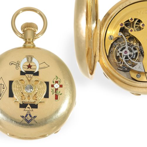 Null Montre de poche : unique montre de chasse en or/émail avec tourbillon et ca&hellip;