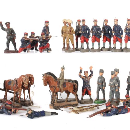Null Konvolut Masse-Soldaten ca. 29 Stk., + Pferdegespann m. Wagen, 4 Pferde, me&hellip;