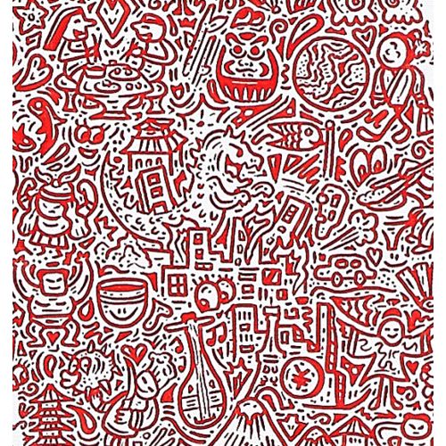 Mr Doodle "阿倍晋三"，布面丙烯，183.0×122.0厘米