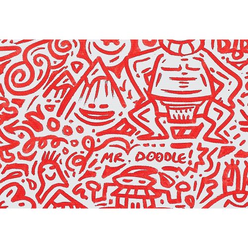 Mr Doodle "阿倍晋三"，布面丙烯，183.0×122.0厘米