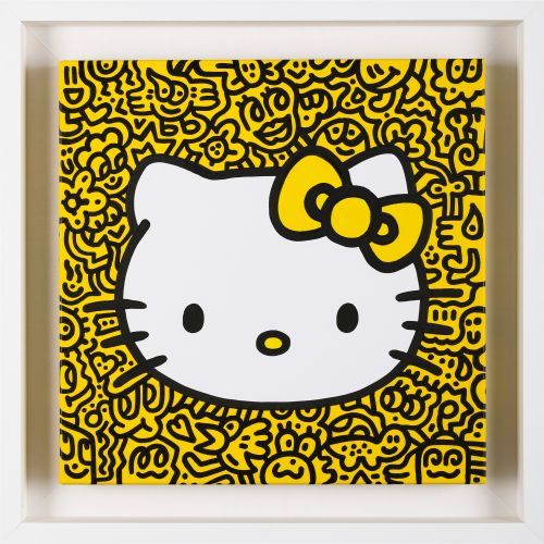 Mr Doodle "KITTY YELLOW #3 "acrylique sur toile 50.2×50.2 cm