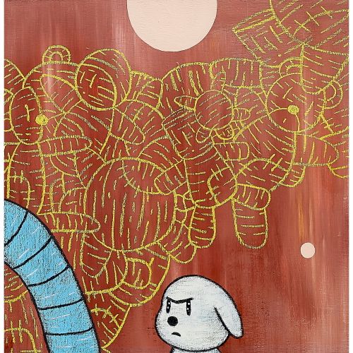EDDIE Kang "VERSUS "acrilico e pastello a olio su tela 162,0×130,0 cm