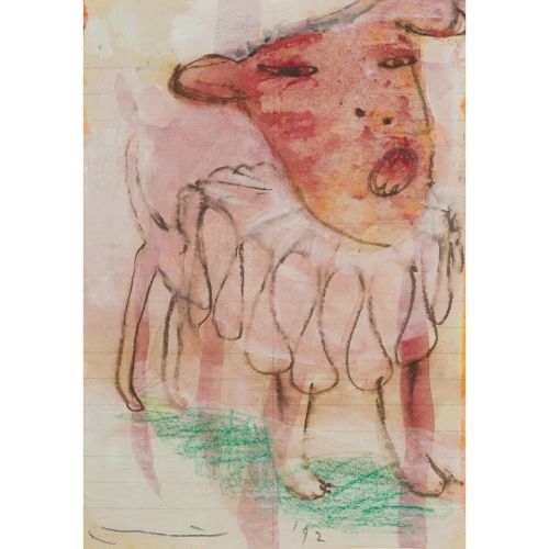 NARA Yoshitomo "UNTITLED "acrylique et crayon de couleur sur papier 21,3×14,7 cm