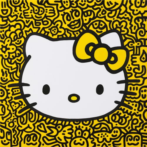 Mr Doodle "KITTY YELLOW #3"acrylic on canvas 50.2×50.2 cm