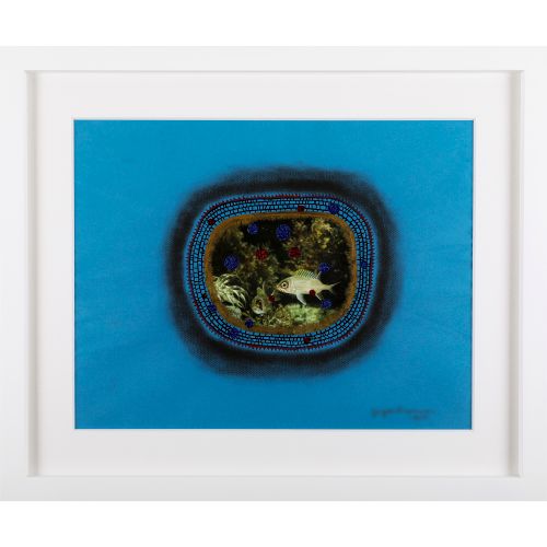 KUSAMA Yayoi "FISH "Collage, Pastell, Gouache und Filzstift auf Papier 51,2×65,6&hellip;