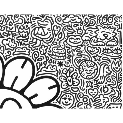Mr Doodle "FLOWER" acrylique sur toile 219.0×216.0 cm