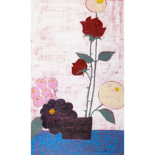 KARIYA Miki "IKEBANA "acrilico su tavola 60,5×36,5 cm