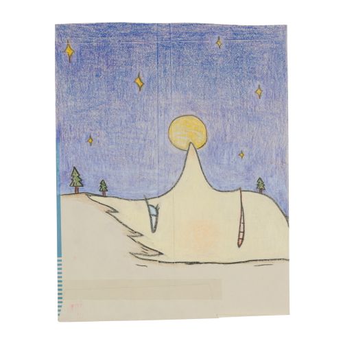 NARA Yoshitomo "MOON NOSE"colored pencil on envelope 27.3×21.6 cm