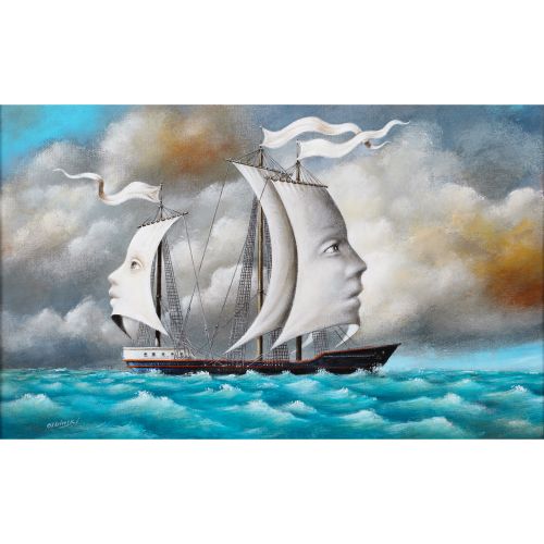 Rafal OLBINSKI "UNTITLED" , acrylic on board, 25.7×41.8 cm