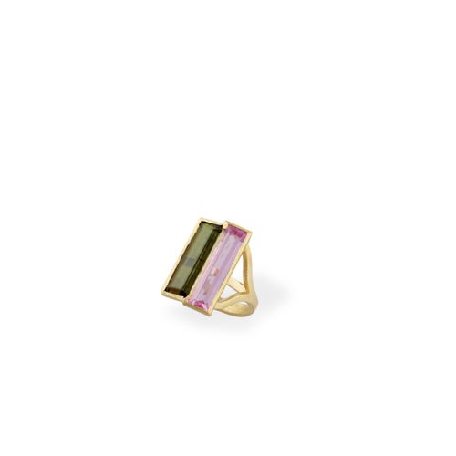 ANELLO in yellow gold with pink tourmaline and green tourmaline baguette cut, gr&hellip;