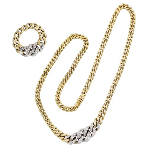 COLLANA E ANELLO a yellow gold sloping chain with central links in white gold an&hellip;