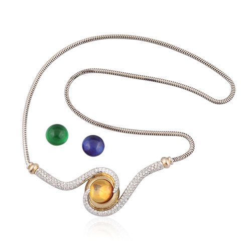 COLLANA Rattenschwanz-Halskette aus Weiß- und Gelbgold mit zwei vorderen Voluten&hellip;