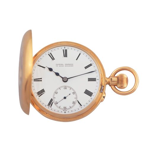 DANIEL DESBOIS Fine, half-hunter, 18K yellow gold pocket watch. Made circa 1890 &hellip;