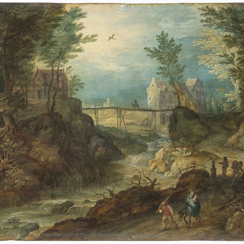 Jan Brueghel D. J., Felsige Flusslandschaft mit Flucht nach Ägypten. Öl auf Kupf&hellip;
