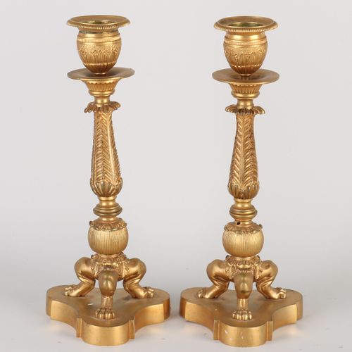 Null Two early 19th century French bronze ormolu Empire candlesticks. Dimensions&hellip;