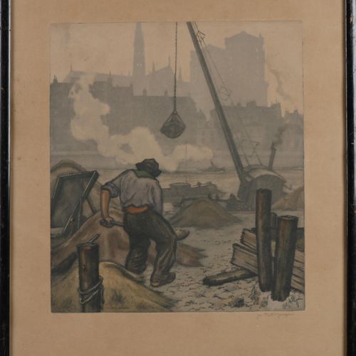 Null 亚罗米尔-斯特雷蒂-赞普尼。1882 - 1959.Chantiers Parisiens pres de Notre Dame（沿塞纳河的工人）。纸&hellip;