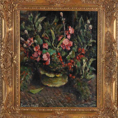 Null Evert Moll. 1878 - 1955. Nature morte de fleurs + beau cadre ! Huile sur li&hellip;