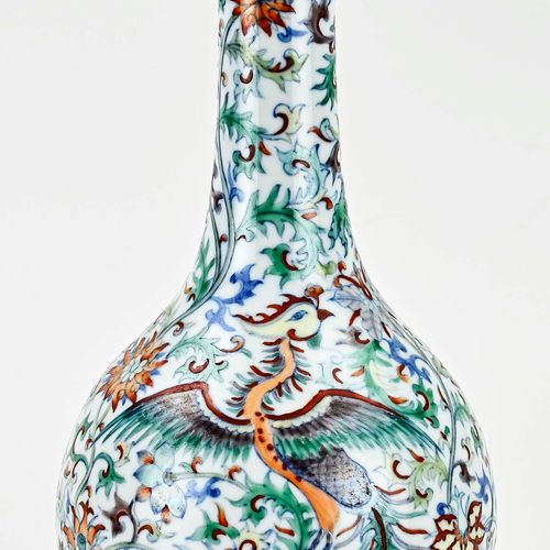 Null Chinese porcelain pipe vase with dragon/floral decor. Doucai with six chara&hellip;