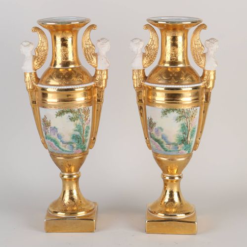 Null Two 19th century Empire style porcelain decorative vases. Napoleon III. Cir&hellip;