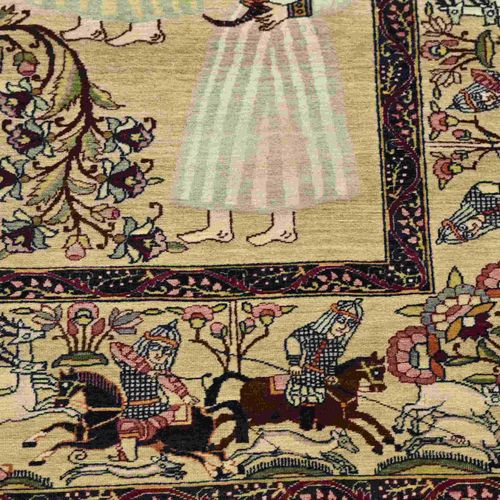 Null Vieux tapis persan avec décor de figures. Laver Kirman. Tons beige/terre. D&hellip;