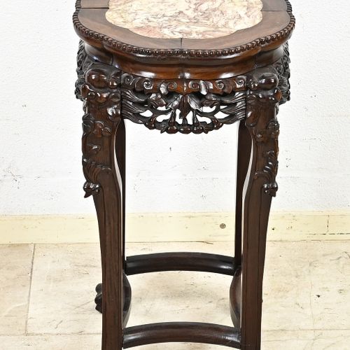 Null Chinese hardwood stool with marble top and foo dog heads. Circa 1900. Dimen&hellip;