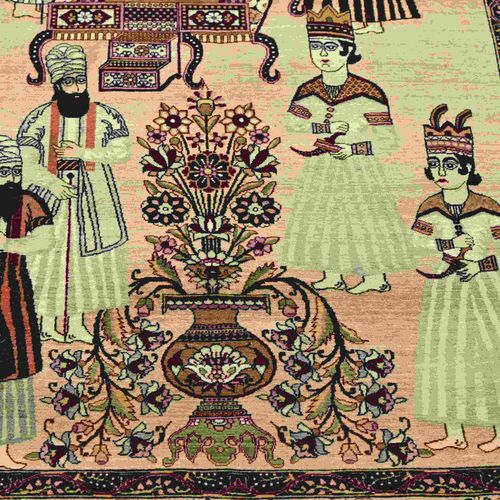 Null Antico tappeto persiano con decoro di figure. Laver Kirman. Toni beige/terr&hellip;