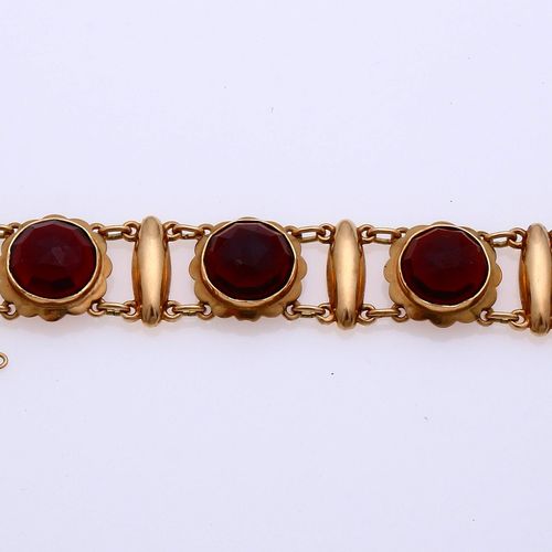 Null Gelbgoldarmband, 585/000, mit Granat. Armband mit acht blumenförmigen Glied&hellip;