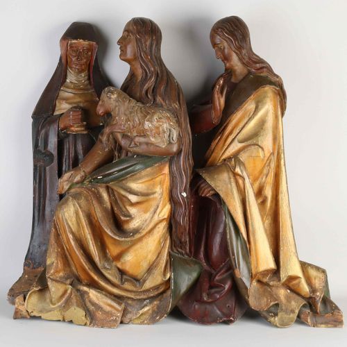 Null Grande sculpture murale religieuse en bois sculpté du 19ème siècle avec pol&hellip;