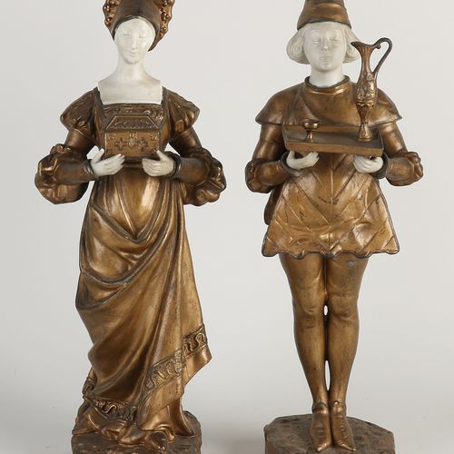 Null Zwei vergoldete französische Figuren aus dem 19. Jahrhundert mit Bisquit-Po&hellip;