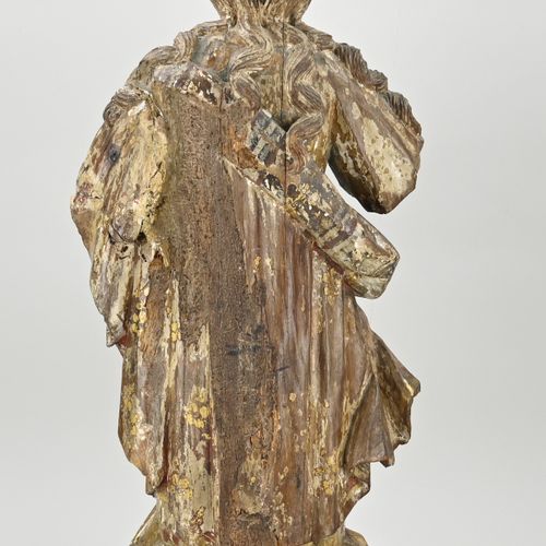 Null Grande figure religieuse ancienne en bois sculpté avec polychromie + dorure&hellip;