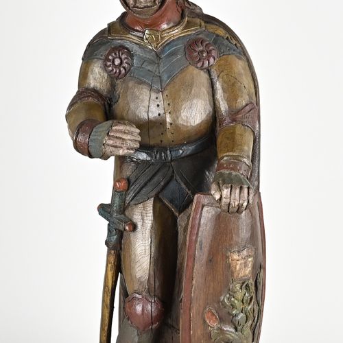 Null Grande figure de chevalier en chêne sculpté du XVIIIe - XIXe siècle avec ar&hellip;