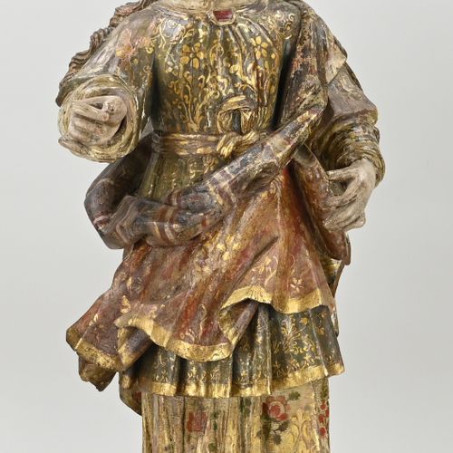 Null Grande figura sacra antica scolpita in legno con policromia e doratura orig&hellip;