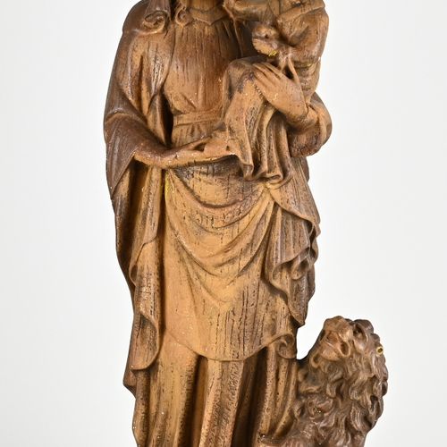 Null 古董石膏玛利亚雕像。约1900年。圣母玛利亚保护我们法兰德斯。尺寸。高58厘米。状况良好。