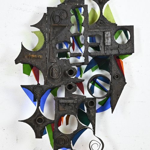 Null Gran obra de arte moderna de hierro forjado con cristal, de Harry Spannenbu&hellip;