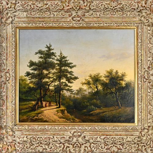 Null 在J. Klombeck之后。约1900年。有人物的森林景观。油画在面板上。尺寸：高37 x 宽48厘米。状况良好。