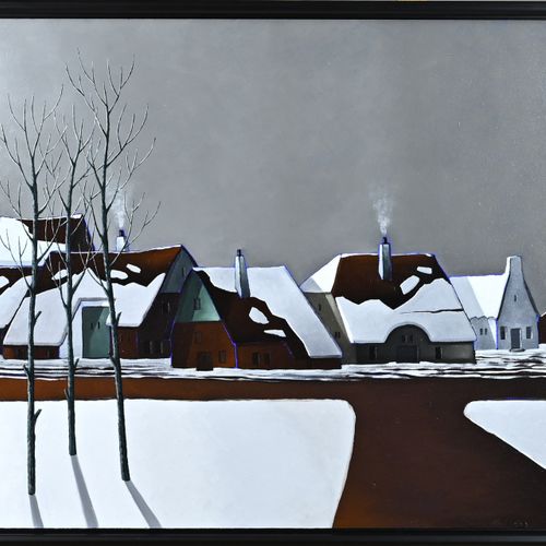 Null Herbert Ever Willems. 1944 - Ferme hollandaise dans la neige la nuit. Peint&hellip;