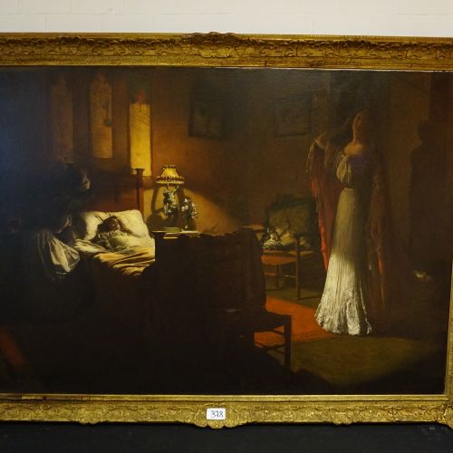 CH. VAN HAVERMAET "Intérieur avec lampadaire" Huile sur toile Signé 110 x 160 cm