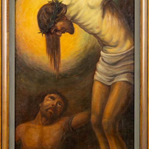 Null Peinture ancienne "Christ suspendu à la croix", huile sur toile.

Non signé&hellip;